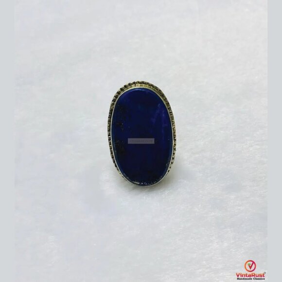 Unisex Lapis Lazuli Stone Ring: Adjustable Gemstone Lapis Jewelry - Picture 3 of 6